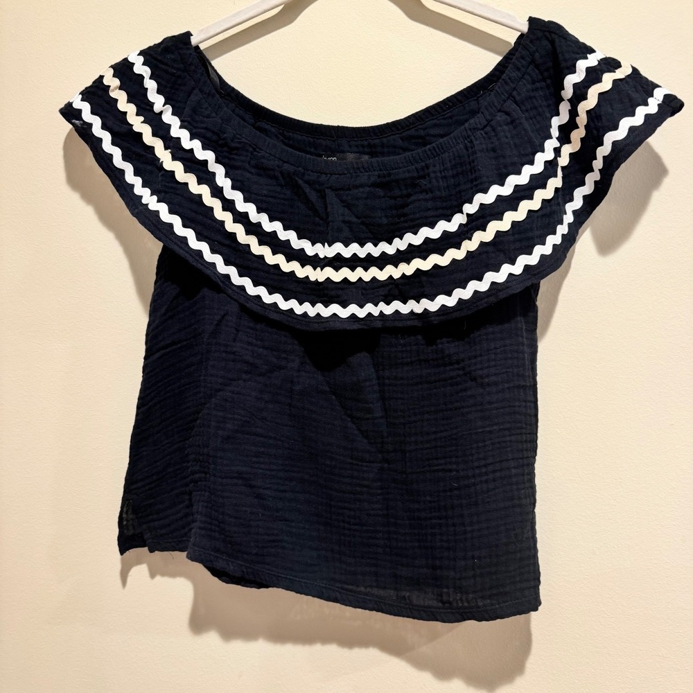 Gibson Off/on The Shoulder Ruffle Top Black Textured Cotton Women's Size S